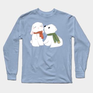 Bear Bunny Winter Couple _ Bunniesmee Christmas Edition Long Sleeve T-Shirt